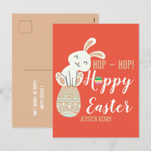 Postal Festiva Feliz Pascua, conejito de Pascua simple y linda fa