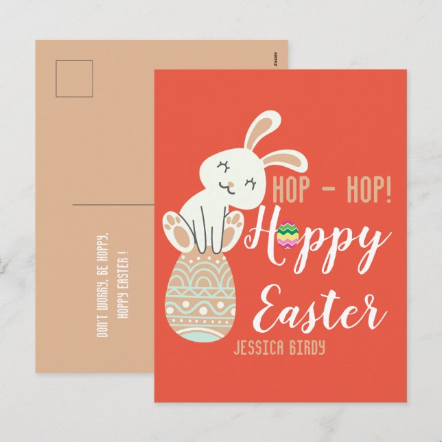 Postal Festiva Feliz Pascua, conejito de Pascua simple y linda fa (Anverso / Reverso)