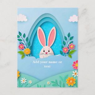 Postal Festiva Feliz Pascua Conejo de Pascua y Floral Caprichos
