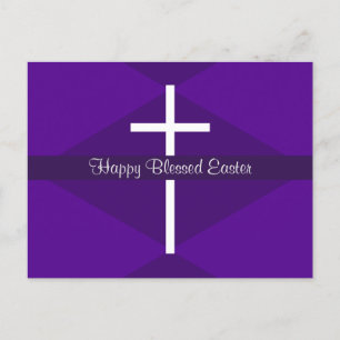 Postal Festiva Feliz Pascua Cruz Blanca Morado Cristiano