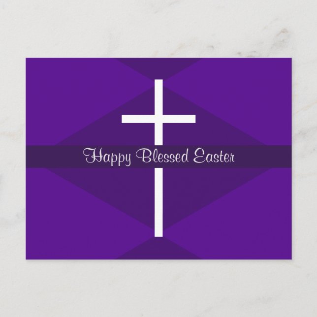 Postal Festiva Feliz Pascua Cruz Blanca Morado Cristiano (Anverso)