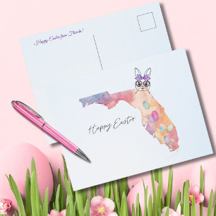 Postal Festiva Feliz Pascua de Florida Pastel Huevos y Conejito