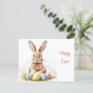 Postal Festiva Feliz Pascua - Divertido conejo con Huevo Delight