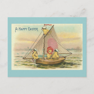 Postal Festiva Feliz Pascua En Un Vintage De Barco De Navegación