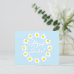 Postal Festiva Feliz Pascua escritura azul pálido lindo daisy flo