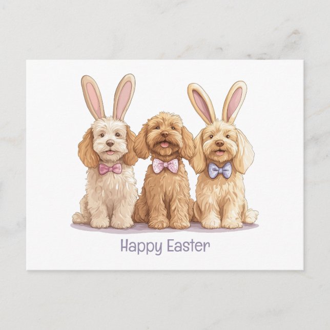Postal Festiva Feliz Pascua Goldendoodle Dogs (Anverso)