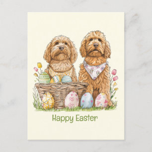 Postal Festiva Feliz Pascua Goldendoodle Dogs