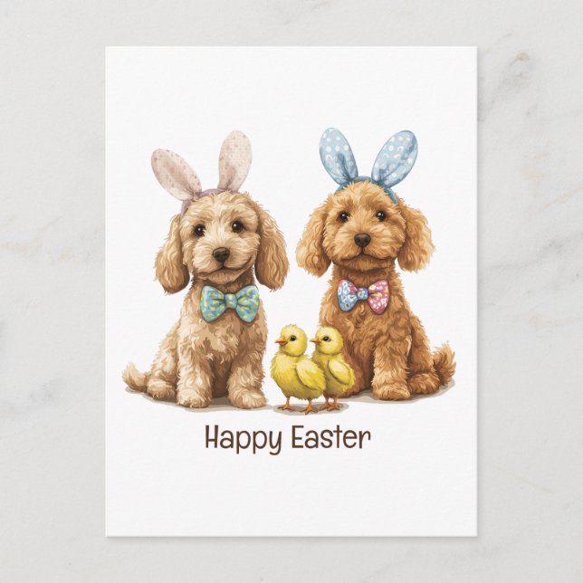 Postal Festiva Feliz Pascua Goldendoodle Dogs (Anverso)