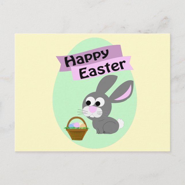 Postal Festiva ¡Feliz Pascua! Gray Bunny (Anverso)