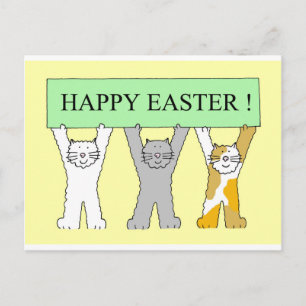 Postal Festiva Feliz Pascua Lindos Gatos de Dibujos Animados