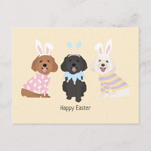 Postal Festiva Feliz Pascua Maltipoo Perros (Anverso)