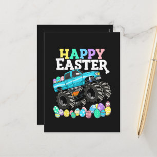 Postal Festiva Feliz Pascua Monster Truck Huevos de Pascua