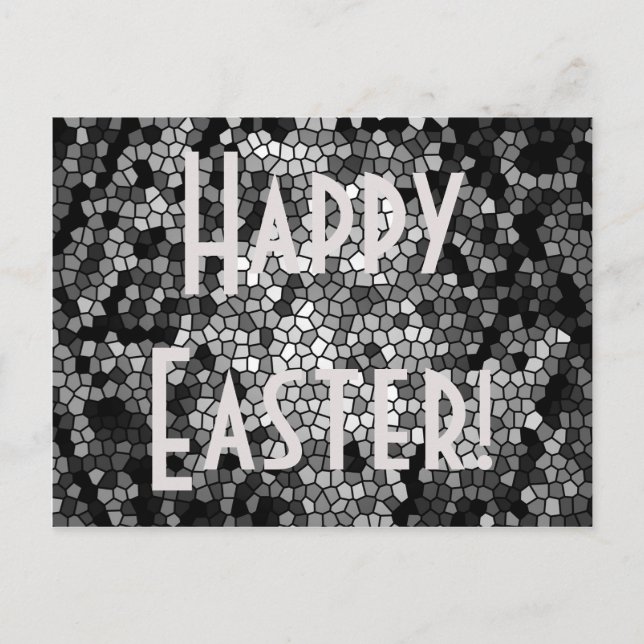 Postal Festiva Feliz Pascua Mosaic Glass Black Gray White (Anverso)
