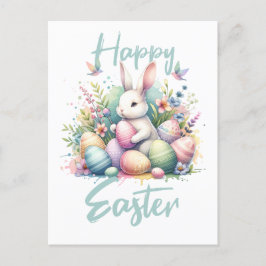 Postal Festiva Feliz Pascua pastel de Pascua Manejo Bunny Egy acu