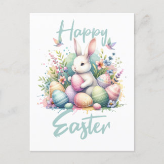 Postal Festiva Feliz Pascua pastel de Pascua Manejo Bunny Egy acu