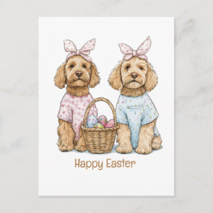 Postal Festiva Feliz Pascua Perros Goldendoodle