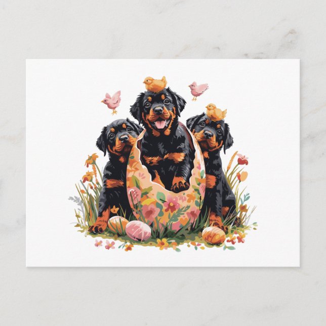 Postal Festiva Feliz Pascua Perros Rottweiler (Anverso)