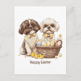 Postal Festiva Feliz Pascua Perros Shih Tzu
