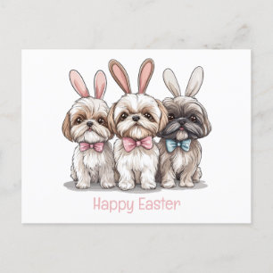 Postal Festiva Feliz Pascua Shih Tzu Dogs