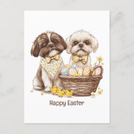 Postal Festiva Feliz Pascua Shih Tzu Dogs
