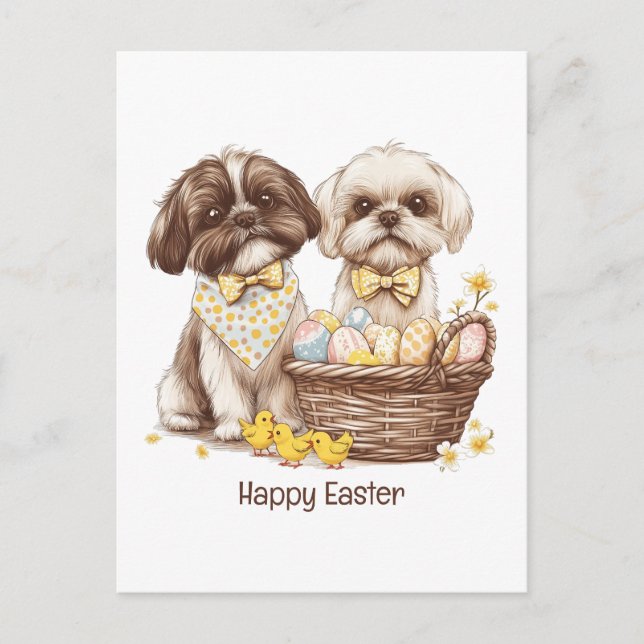 Postal Festiva Feliz Pascua Shih Tzu Dogs (Anverso)