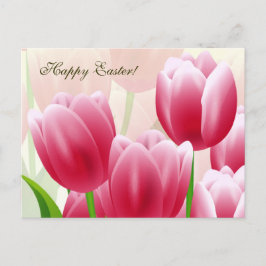 Postal Festiva Feliz Pascua. Tulipanes de primavera