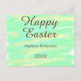 Postal Festiva Feliz Pascua verde amarillo gris pastel nombre año