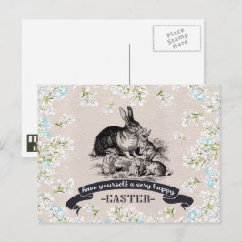 Postal Festiva Feliz Pascua.Vintage Rabbits Pascua