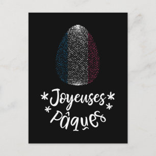 Postal Festiva Feliz Pascua y huevo de Pascua con bandera frances