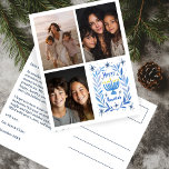 Postal Festiva FELIZ PERSONALIZADO de HANUKKAH 3 FOTO<br><div class="desc">Espero que te guste este diseño de vacaciones. Haga clic en "personalizar" para editar y agregar sus propias fotos y texto al frente y atrás. También disponible como tarjeta plana o descarga digital para enviar por correo electrónico o mensaje de texto y guardar en franqueo. Revisa mi tienda para más...</div>