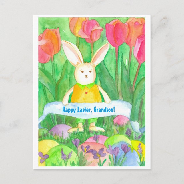 Postal Festiva Feliz Personalizado de nietos de Pascua (Anverso)