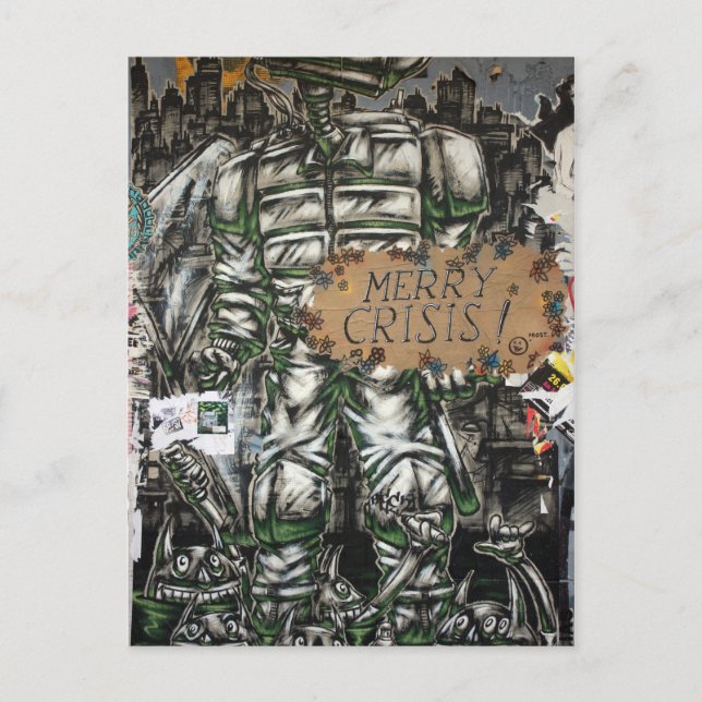 Postal Festiva Feliz pintada de la crisis (Anverso)