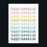 Postal Festiva Feliz presupuesto de tipografía elegante y colorid<br><div class="desc">Celebre el Festival de las Luces con esta postal de Hanukkah, muy bien diseñada. Con el saludo "Happy Hanukkah" en un degradado moderno de suaves tonos pastel, esta tarjeta es perfecta para enviar cálidos deseos de vacaciones a amigos, familiares o seres queridos. Con su estilo minimalista y colores suaves, esta...</div>