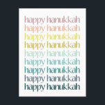 Postal Festiva Feliz presupuesto de tipografía elegante y colorid<br><div class="desc">Celebre el Festival de las Luces con esta postal de Hanukkah, muy bien diseñada. Con el saludo "Happy Hanukkah" en un degradado moderno de suaves tonos pastel, esta tarjeta es perfecta para enviar cálidos deseos de vacaciones a amigos, familiares o seres queridos. Con su estilo minimalista y colores suaves, esta...</div>