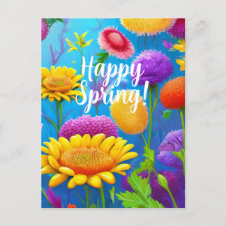 Postal Festiva Feliz Primavera Flores mixtas vacaciones de la pla