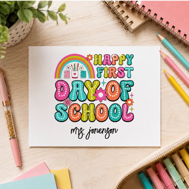 Postal Festiva Feliz Primer Día de Escuela  (Happy First Day of School Holiday Postcard)
