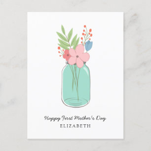 Postal Festiva Feliz primer día de la madre, Mason Jar floral