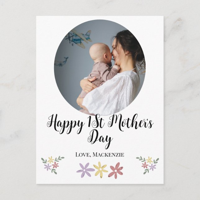 Postal Festiva Feliz primer día de la madre, simple foto de madre (Anverso)