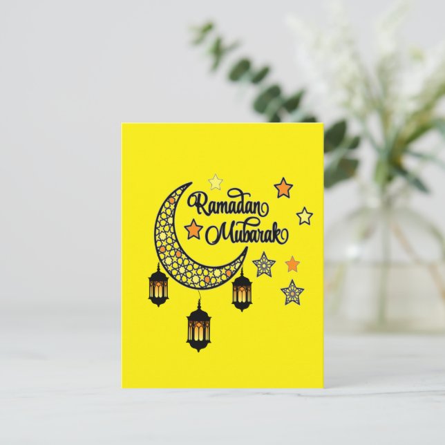 Postal Festiva Feliz Ramadán Mubarak Kareem Linterna de media lun (Anverso de pie)