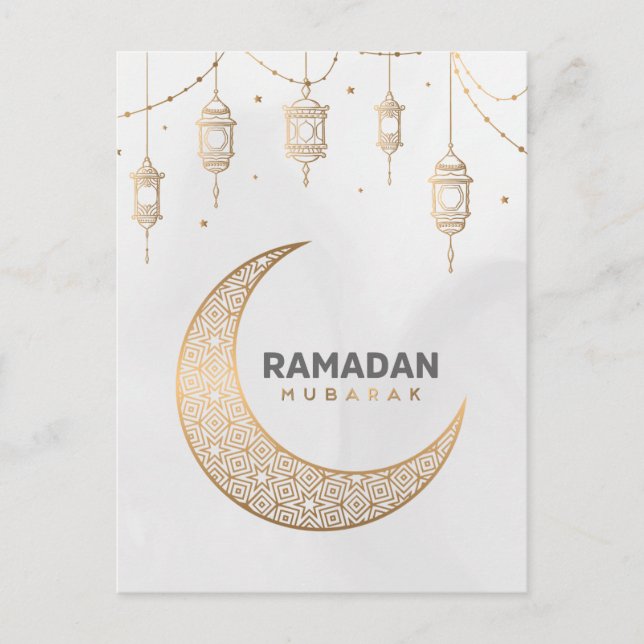 Postal Festiva Feliz Ramadan Mubarak | Ramadan Kareem Oro musulmá (Anverso)