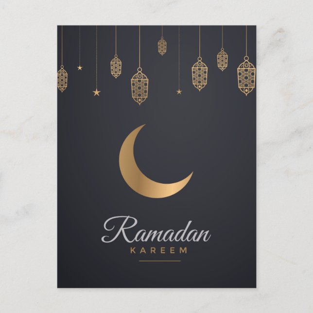 Postal Festiva Feliz Ramadan Mubarak | Ramadan Kareem Oro musulmá (Anverso)