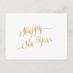 Postal Festiva Feliz Relieve metalizado dorado de Faux de Año Nue
