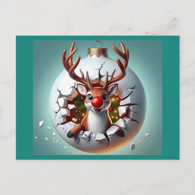 Postal Festiva Feliz reno navideño (Anverso)