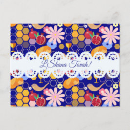 Postal Festiva Feliz Rosh Hashanah Patrón floral de Año Nuevo jud