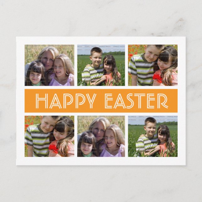 Postal Festiva Feliz saludo de Pascua Collage de fotos Naranja Bl (Anverso)