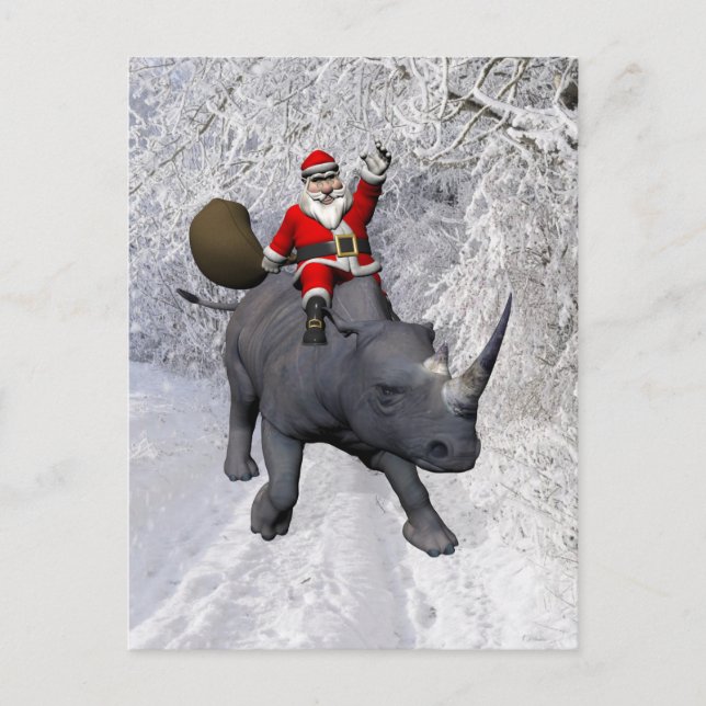 Postal Festiva Feliz Santa Claus al rinoceronte rinoceronte (Anverso)