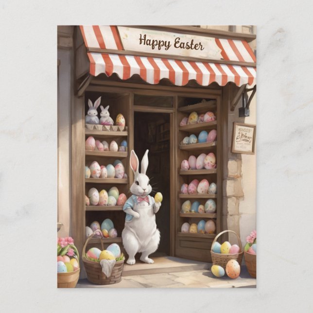 Postal Festiva Feliz Semana Santa Bunny Egg Market Watercolor (Anverso)
