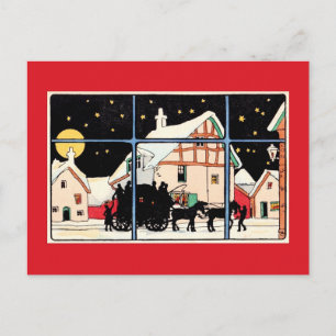 Postal Festiva Feliz silueta navideña vintage rojo antiguo