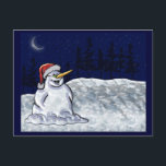 Postal Festiva Feliz Snowman<br><div class="desc">Este encantador muñeco de nieve con la tonta sonrisa bajo el cielo iluminado por la luna alegrará el día de aquellos a los que le mandas con tus saludos de alegría de vacaciones. Pintura digital original de Leslie Sigal Javorek.</div>