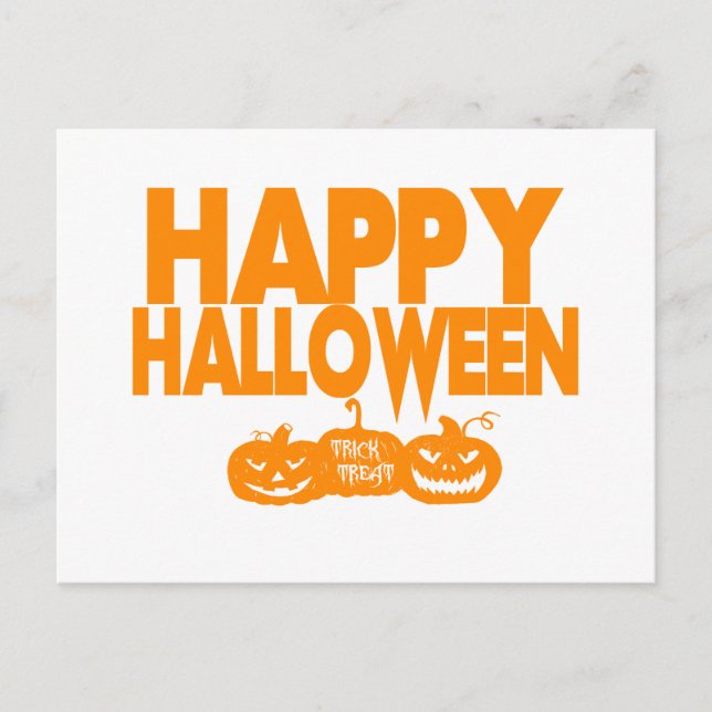 Postal Festiva Feliz truco de Halloween o calabazas de tratantes (Anverso)